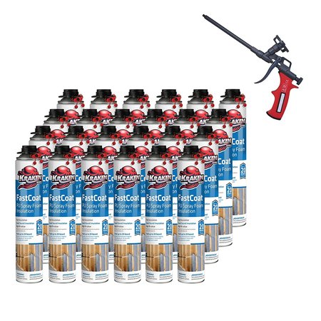 KRAKENBOND Krakenbond FastCoat Insulation Foam Spray, 27.1 oz, 24 Gun Use Cans, 1 Spray Foam Gun, 25PK 24FC1SG